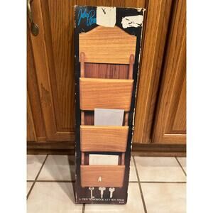 Julie Pomerantz - Goodwood - 3 Tier Teak Wood Letter Rack with Key Hooks